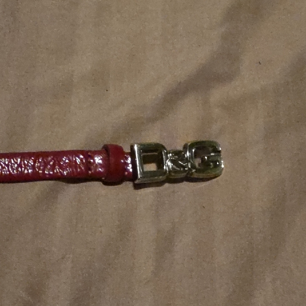 D&G Red Leather Belt with Silver/ Pewter Buckle